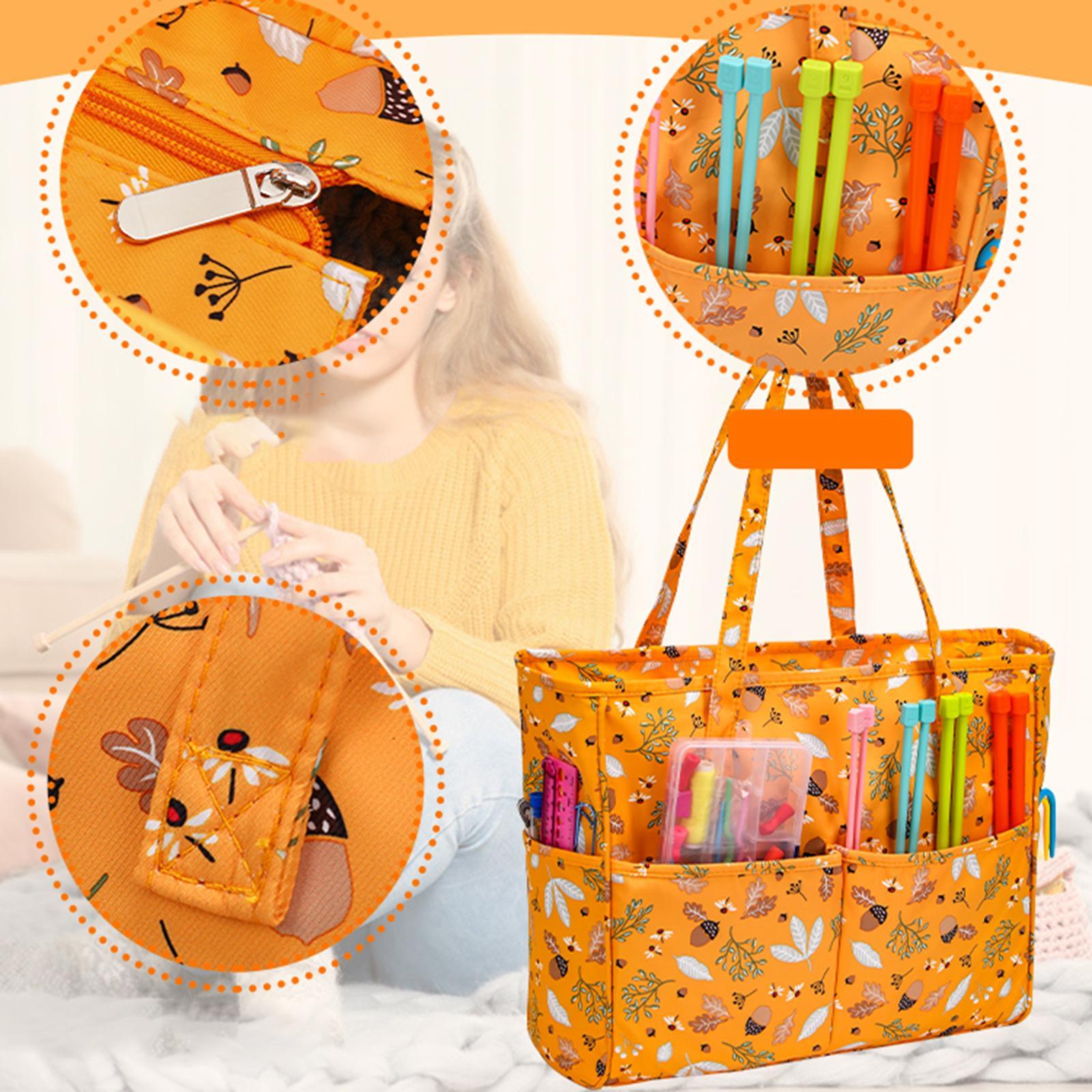 Yarn Storage Bag Portable Practical Multi Pockets Oxford Cloth Multiuse Knitting Bag Large Capacity for Household Travel Embroidery Supplies