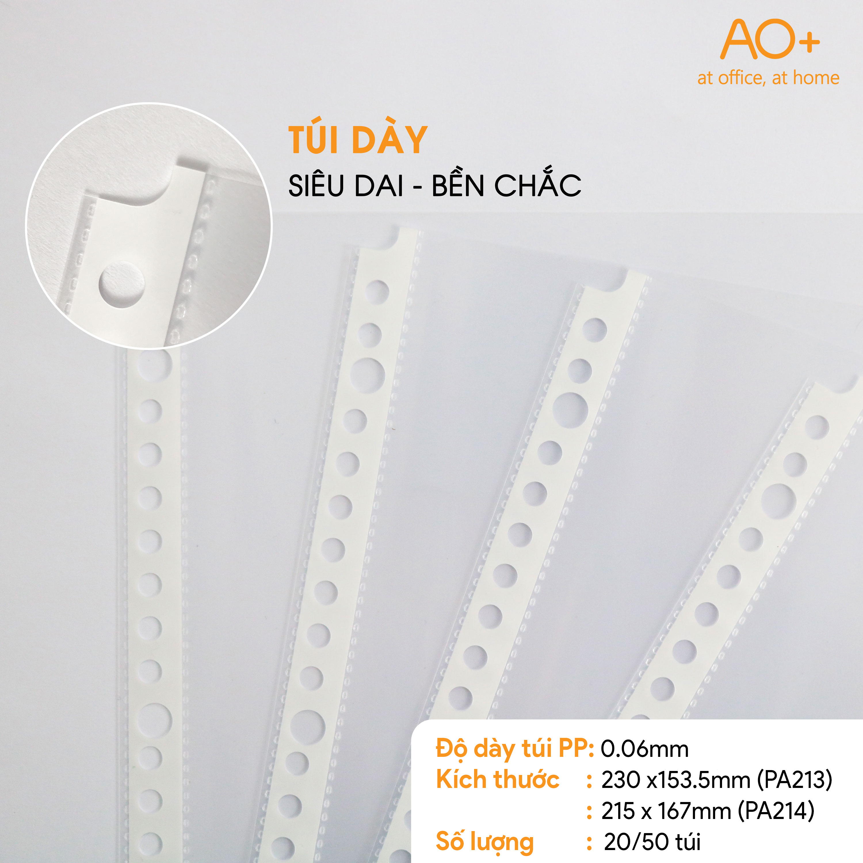 Bìa lá lỗ A5 AO+ rời đựng giấy tờ, tài liệu tiện lợi, độ dày 0.06mm (Xấp 20/50 lá) PA213/PA214