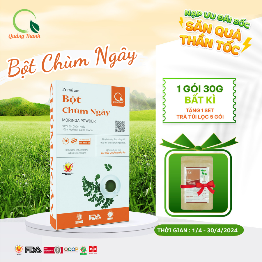 Bột Chùm Ngây Sấy Lạnh Nguyên Chất - Bột dinh dưỡng ăn dặm cho bé, tăng cường sức khỏe - Hộp 30g