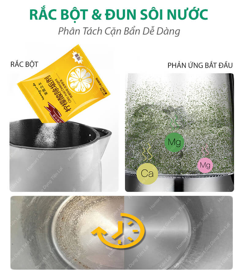 Gói Tẩy Cặn Canxi Phích Nước 10g Acid Citric Dạng Bột Tẩy Cặn Bình Đun Nước Siêu Tốc Tiện Dụng