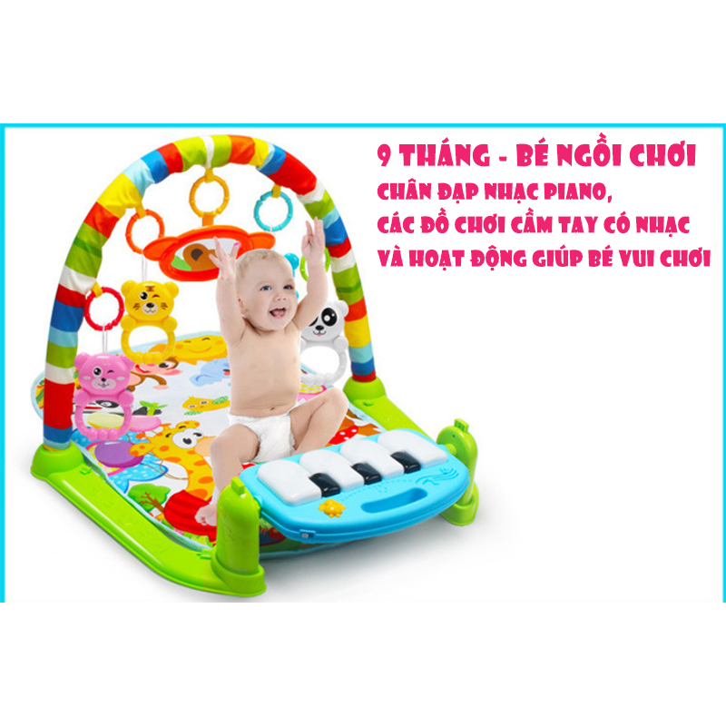 Thảm nhạc Piano cho bé từ 0-36 tháng in hình khỉ con có nhạc và xúc xắc, shop tặng Pin đi kèm