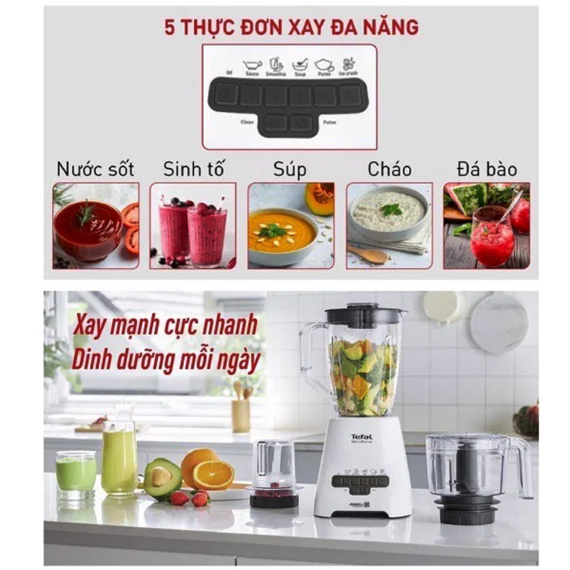 Máy Xay Sinh Tố Tefal BL47YB66 công suất 800W, có cối xay thịt - Hàng chính hãng