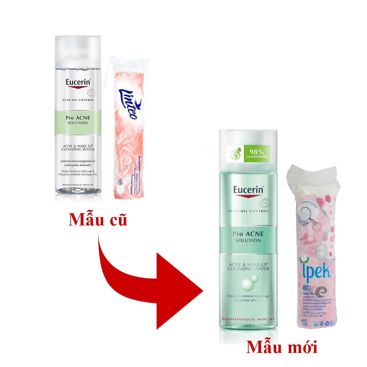 Nước tẩy trang cho da nhờn mụn Eucerin ProAcne Make Up Cleansing Water 200ml + Tặng bông tẩy trang 80 miếng