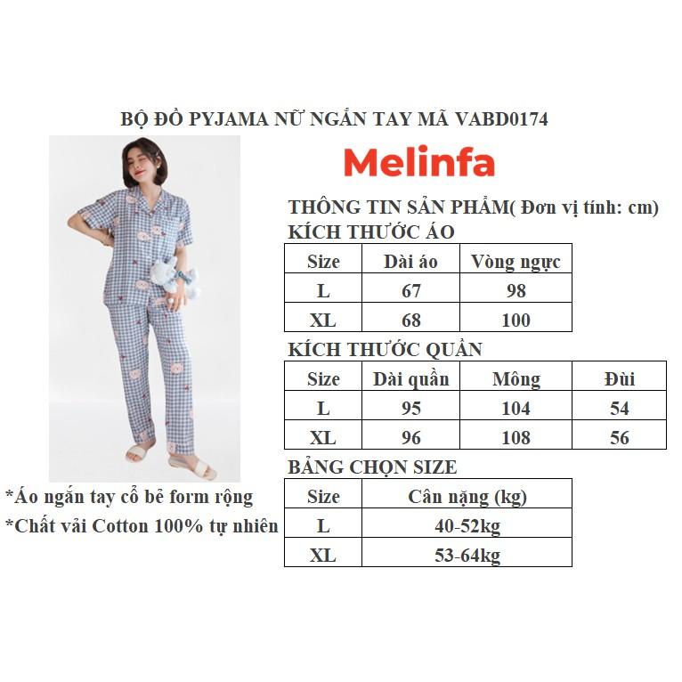 Bộ đồ ngủ Pijamas, bộ đồ mặc nhà nữ cộc tay, quần dài chất vải Cotton lụa tự nhiên thoáng mát nhiều màu mã VABD0174