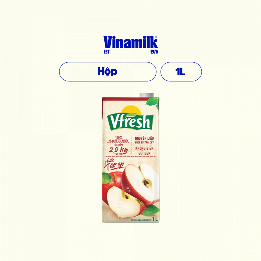 Thùng 12 hộp VFRESH Nước táo ép 100% (1Lx 12 hộp)