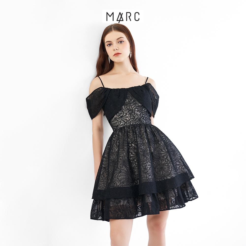 Đầm 2 dây nữ MARC FASHION trễ vai đắp ren ngực 2 tầng FANH102622