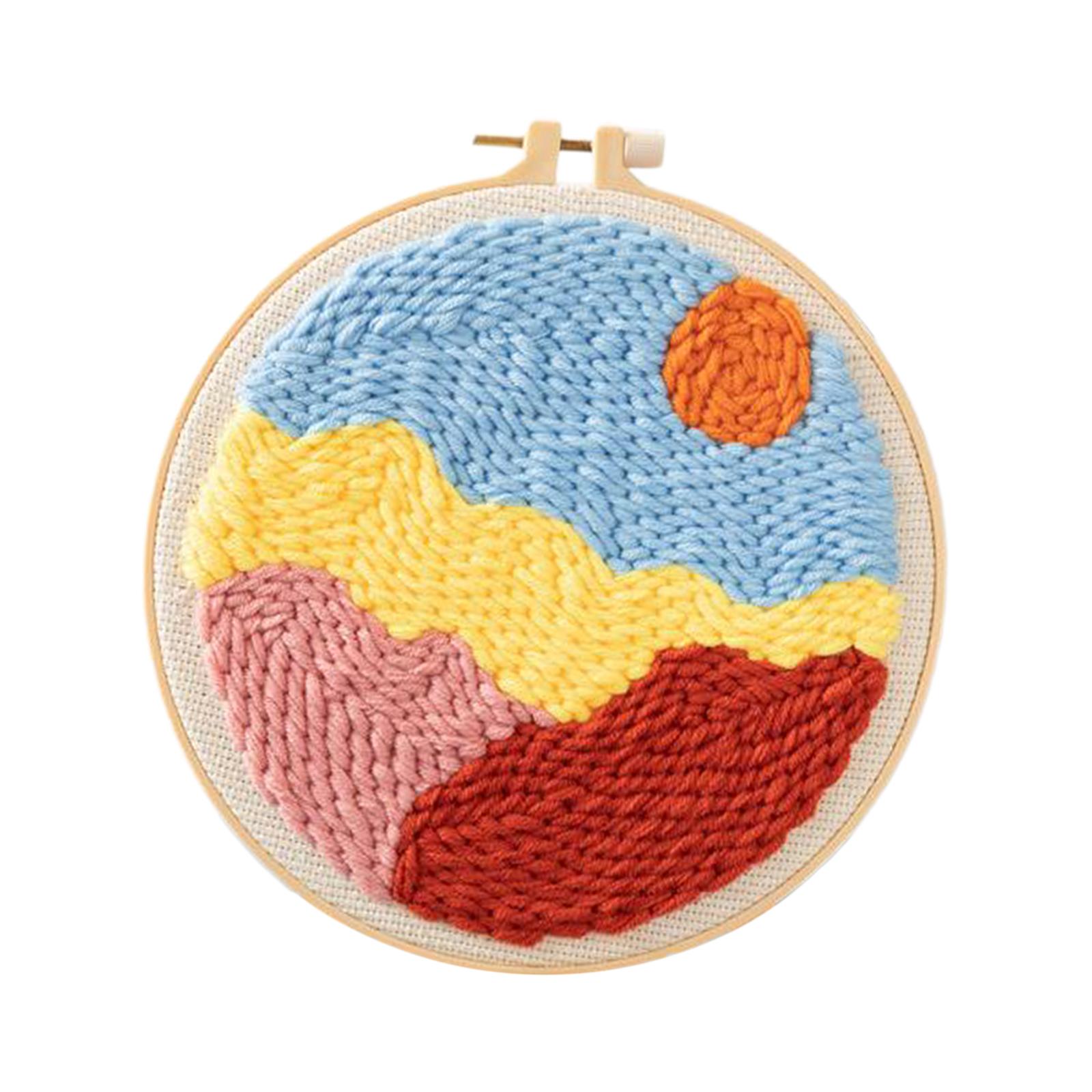 Moon Star Punch Needle Kit Soft Yarn DIY Needlework Embroidery Craft A