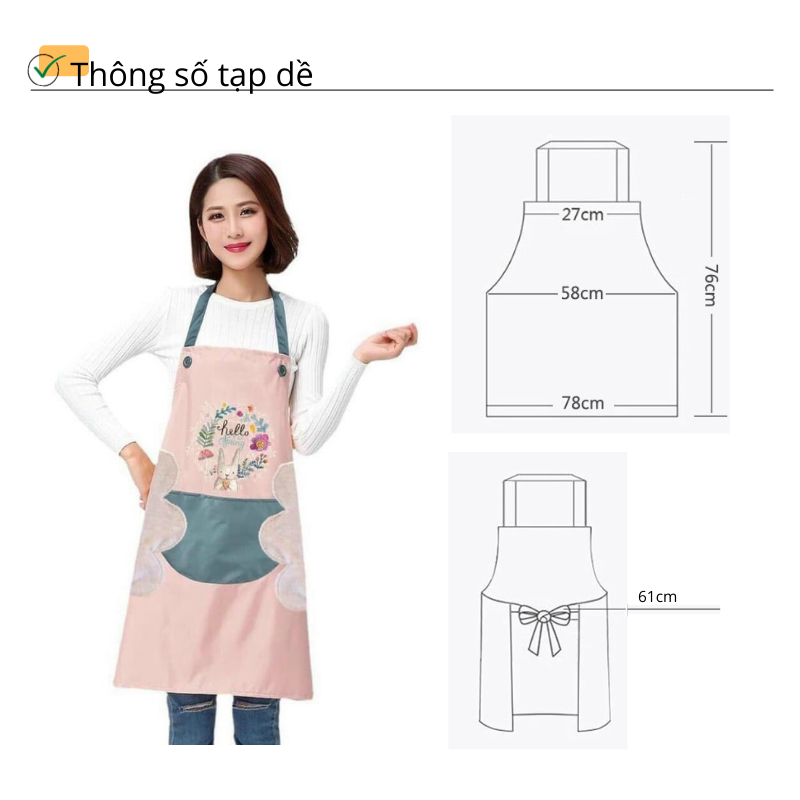 Tạp dề họa tiết thỏ xinh chống thấm nước, có tay lau tay tiện dụng