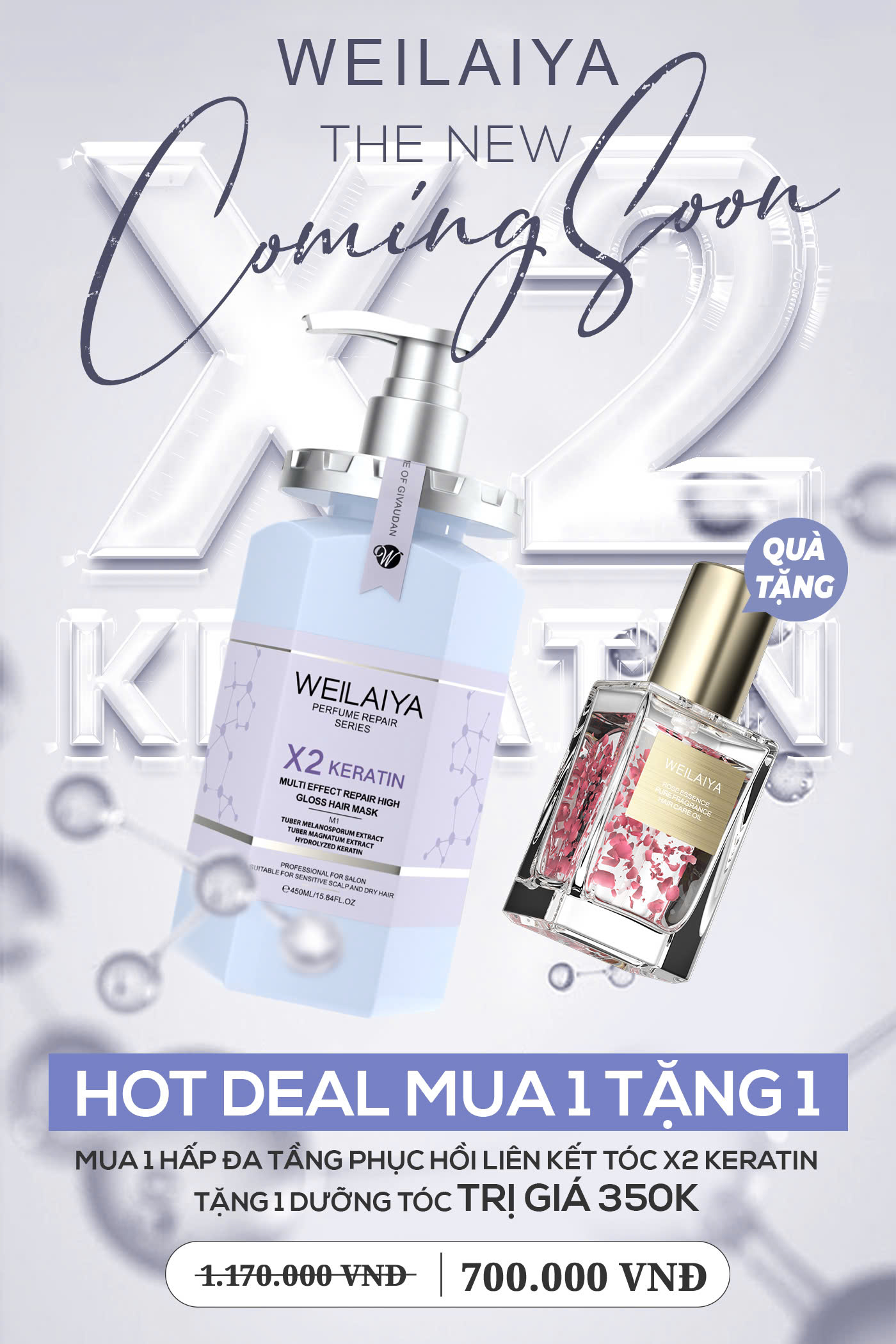Dầu hấp tóc phục hồi đa tầng Weilaiya chiết xuất nấm Truffle chống lão hóa da đầu, mượt tóc cho tóc khô xơ chai 450ml
