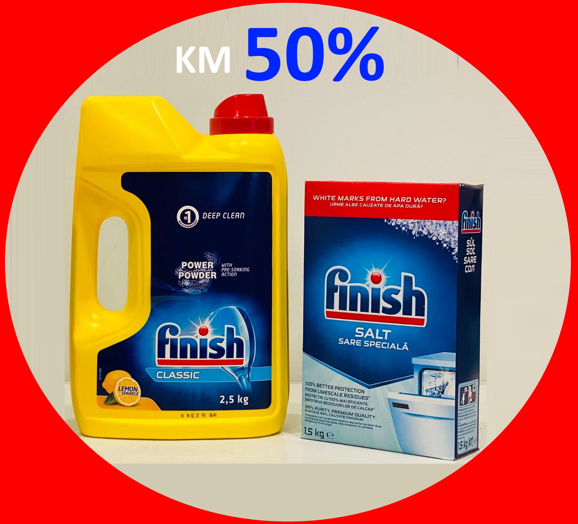 Combo Bột rửa bát finish 2,5kg + Muối rửa bát finish1.5kg dùng cho Máy rửa bát