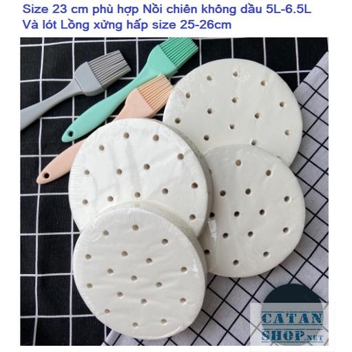 Set 100 tờ Giấy nến tròn đục lỗ dùng lót xửng hấp bánh và nồi chiên không dầu chống dính tốt, giấy nên nướng bánh