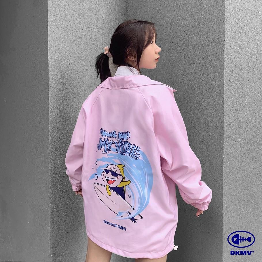 Áo khoác dù in hình màu hồng form rộng | DKMV Pink Surfing Jacket