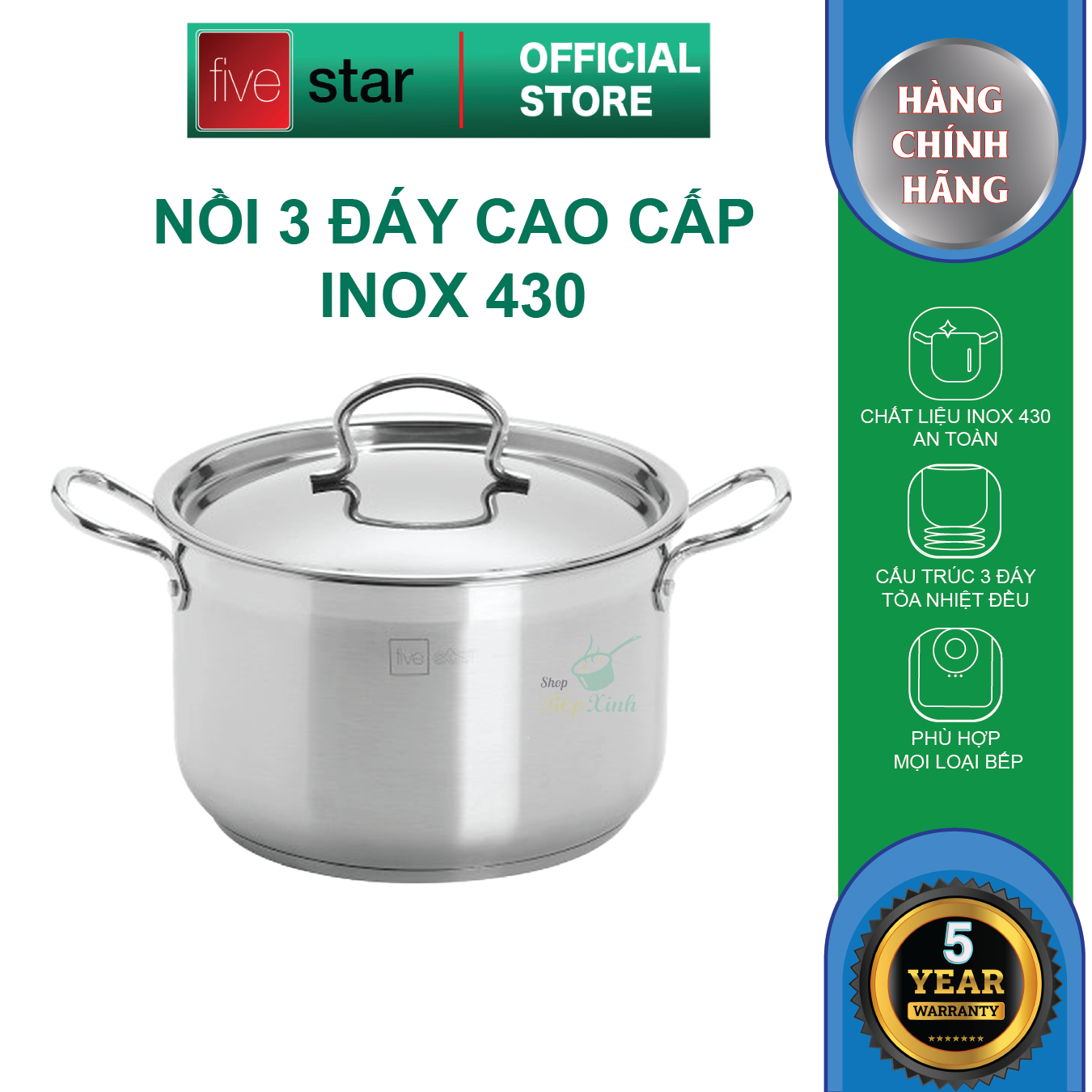 Nồi Luộc Gà Fivestar Tặng 2 Muỗng Canh - Bạc