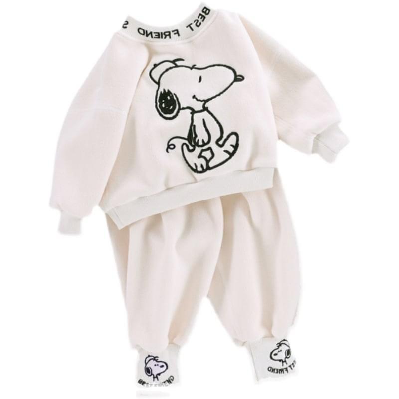 Bộ Nỉ Cho Bé Thêu Hình Chú Chó SNUPY Cực Xinh, Quần Áo Mùa Thu Đông Cho Bé Từ 7-28kg - SUMO KIDS