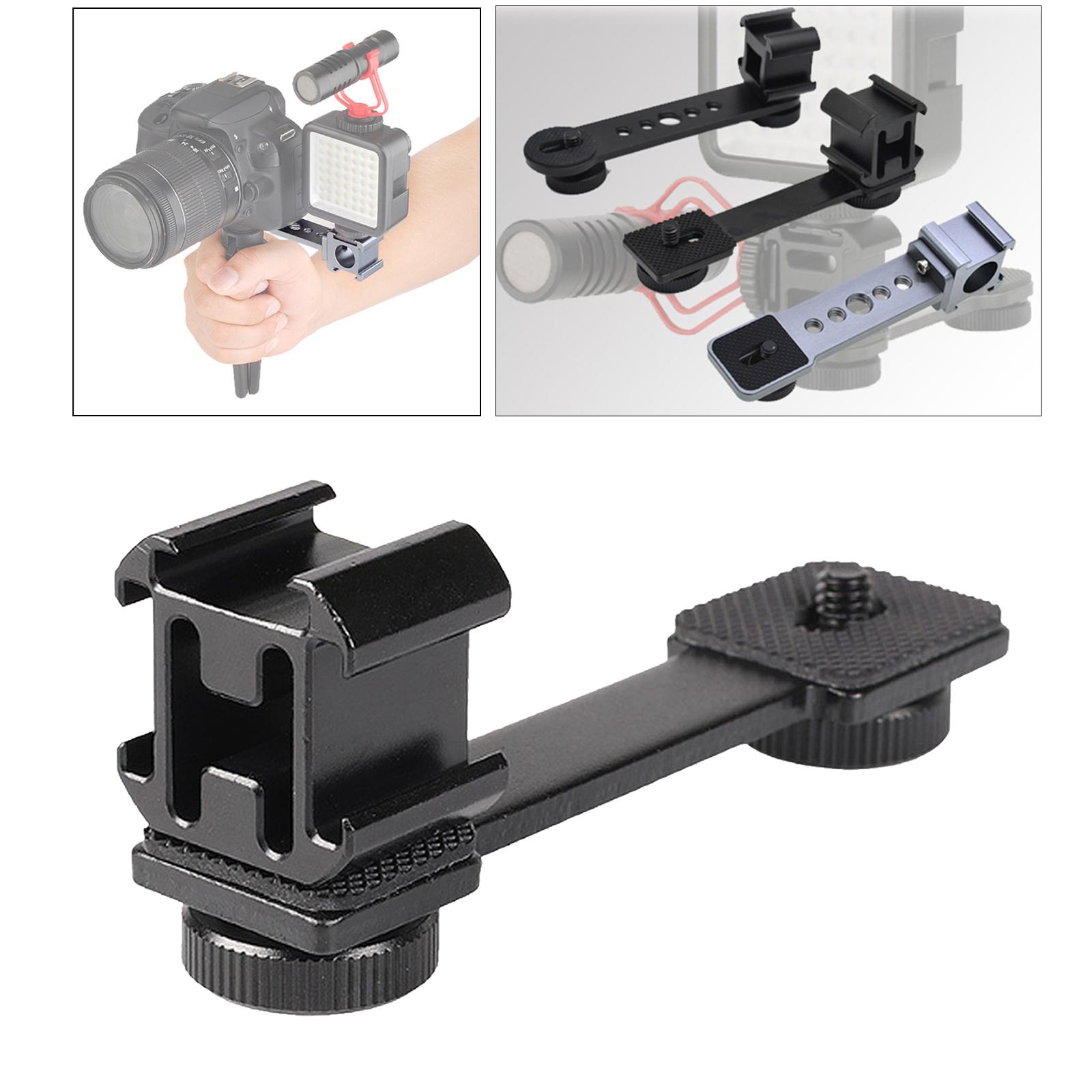 Triple Cold Shoe Mount Universal Extension Bracket Flash Bracket with 1/4 Adapter Compatible for Monopod Tripod DSLR Phone Gimbal Stabilizer