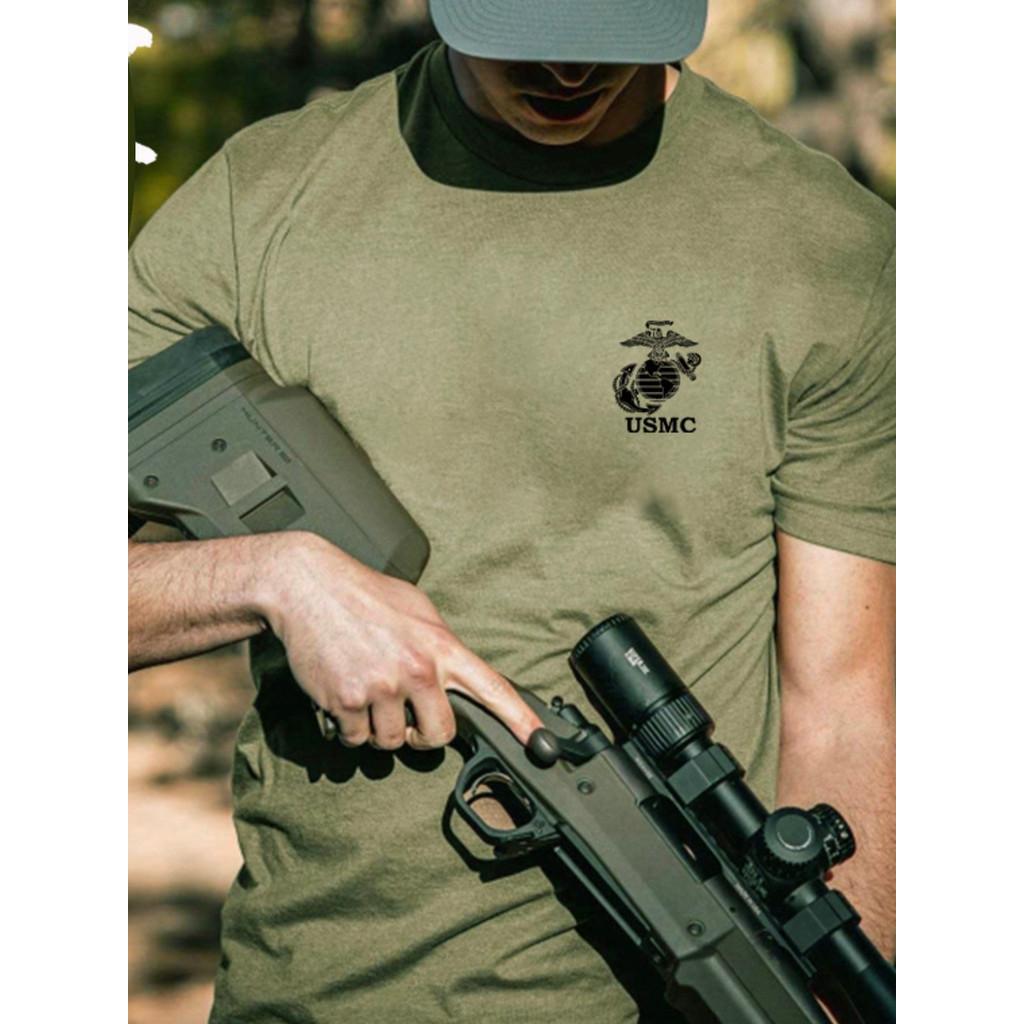 Áo thun USMC_chiến thuật_dã ngoại - xanh lính, xanh lính