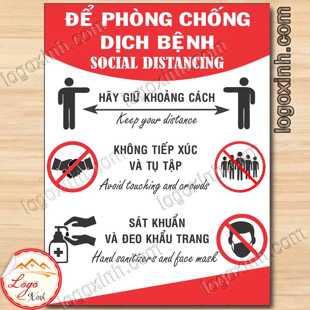 Logo Khẩu hiệu giãn cách phòng chống dịch covid cho công ty, nhà riêng, cửa hàng, xưởng, nhà máy... social distancing