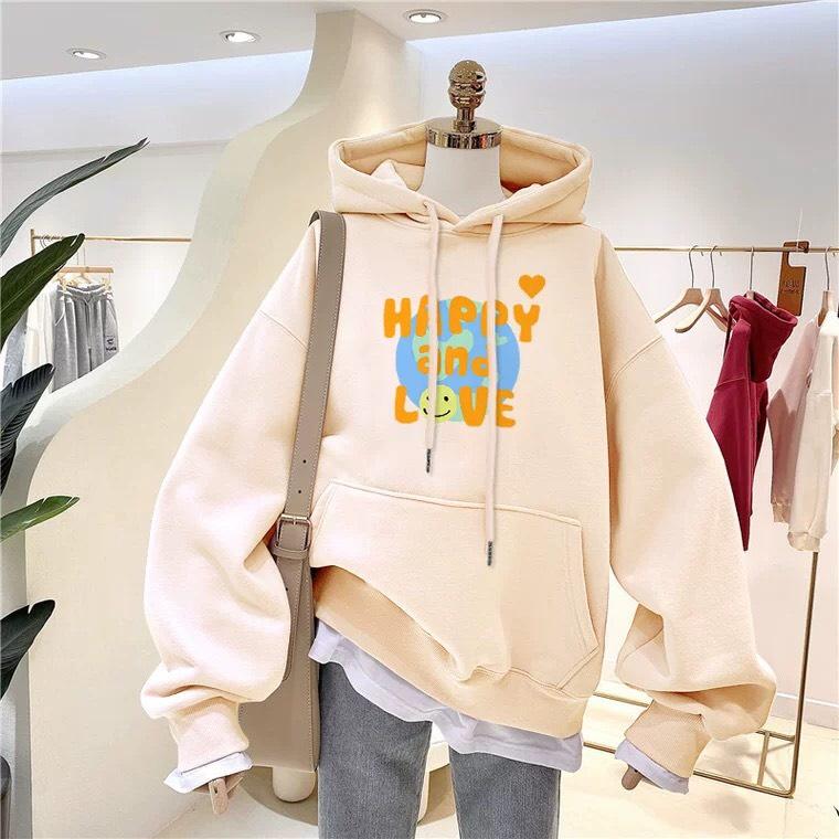 Áo hoodie nam nữ happy and love chất nỉ bông siêu dày , phom rộng size từ 37 đến 65kg