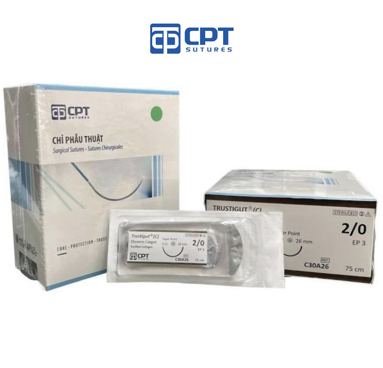 Chỉ phẫu tự tiêu tan chậm CPT Trustigut (C) Chromic Catgut số 2/0 - C30A26