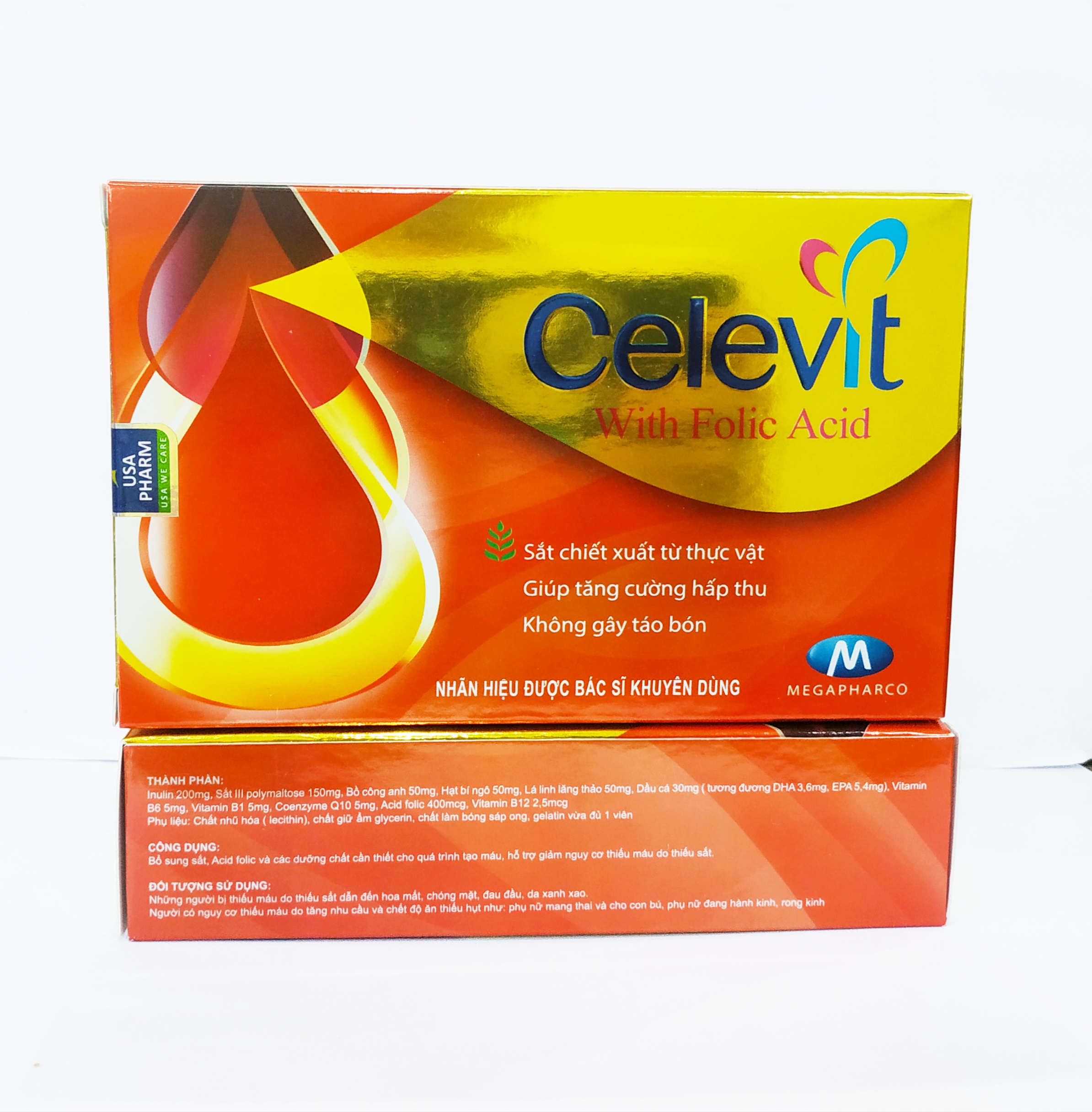 Viên Uống Bổ Máu Celevit With Folic Acid - Bổ Sung Sắt Acid Folic Cho Người Thiếu Máu - Không Gây Táo Bón - Hộp 30 Viên