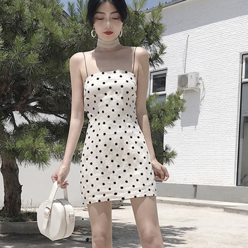 Đầm Hai Dây Họa Tiết Chấm Bi Xinh Xắn Cho Nữ