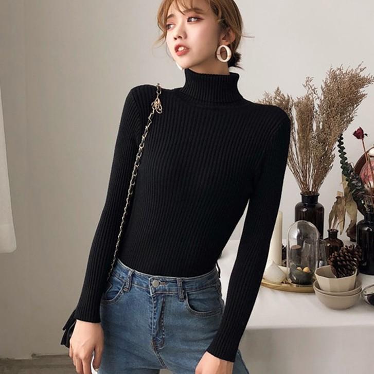 Áo len nữ tay dài cổ cao