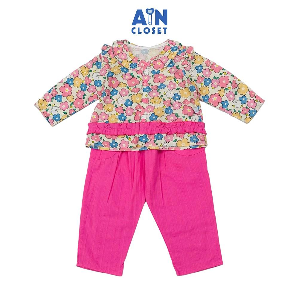 Bộ quần áo Dài bé gái họa tiết Hoa Thỏ Hồng Cotton - AICDBGTB4FZD - AIN Closet