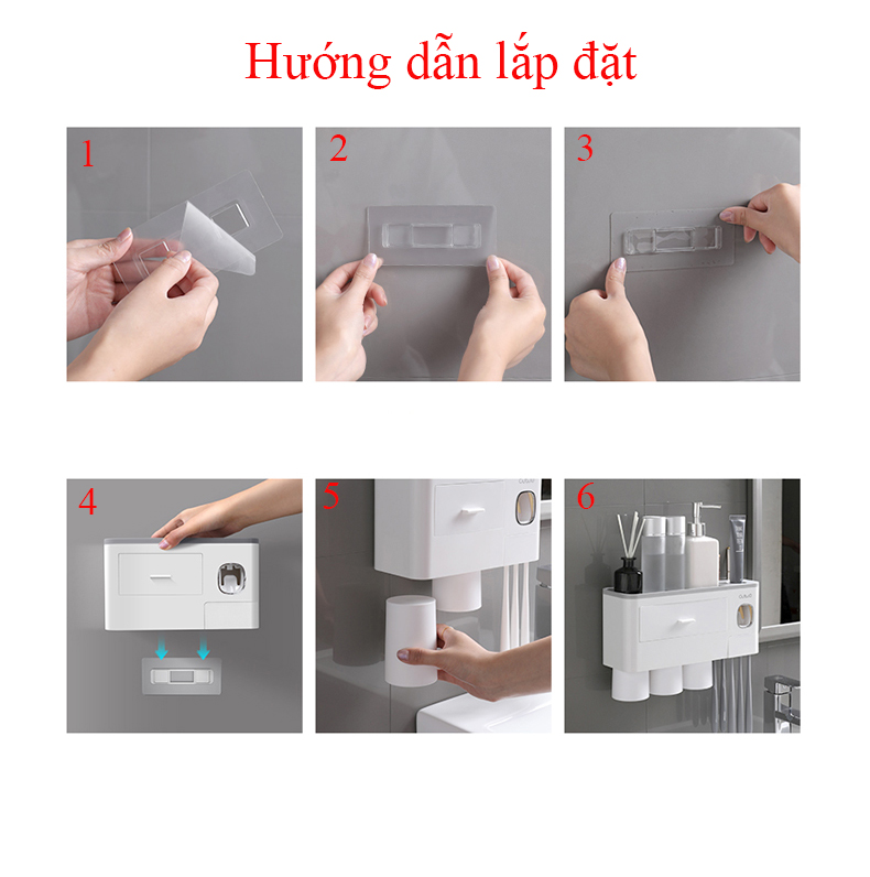 KỆ ĐỂ KEM ĐÁNH RĂNG VÀ BÀN CHẢI THÔNG MINH 3 CỐC CÓ NHẢ KEM ĐÁNH RĂNG TỰ ĐỘNG KÈM CỐC HÚT TỪ TÍNH