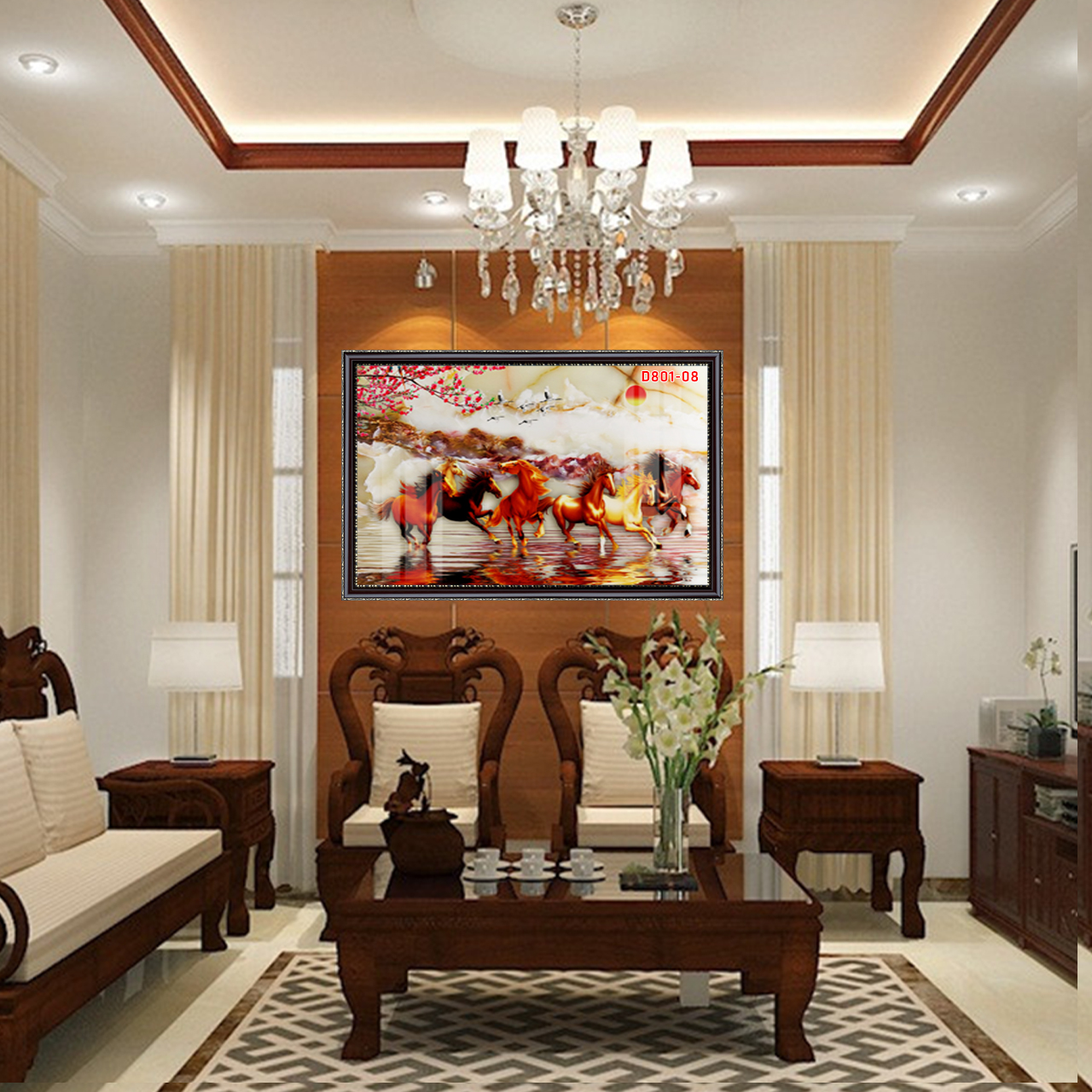 D801 01 Tranh kính bát mã phi nước đại