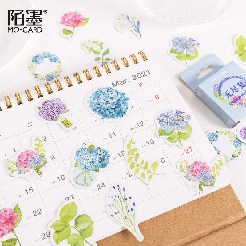 Hộp 46 sticker Cẩm tú cầu xanh - Hộp 45 miếng dán trang trí sổ tay Bullet Journal M874