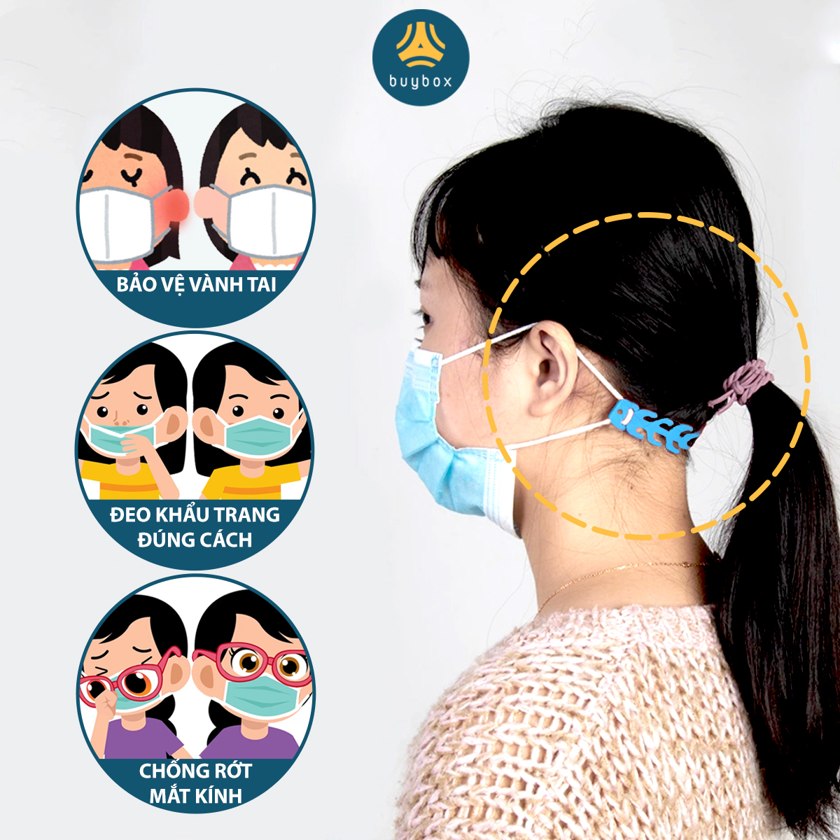 Dây đeo khẩu trang nhựa TPR giảm đau và bảo vệ vành tai, chống rớt kính 8 nấc điều chỉnh chiều dài_BuyBox_BBPK187