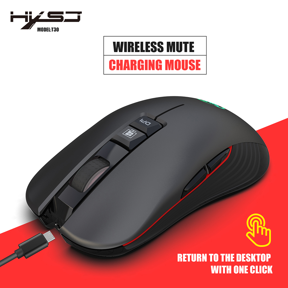 HXSJ T30 Chuột quang không dây 2.4GHz Chuột chơi game im lặng có thể sạc lại Chuột công thái học 3600DPI