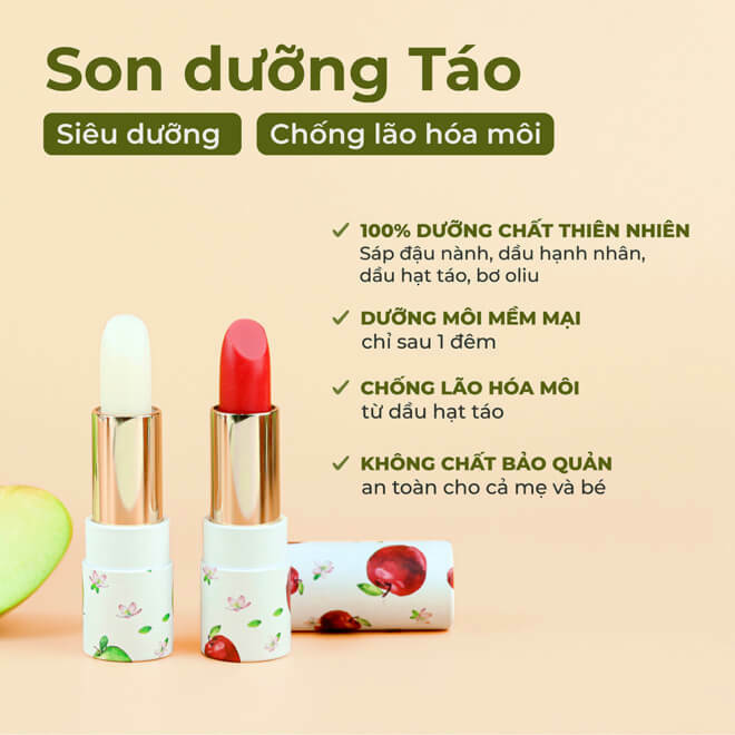 Combo Son Môi Táo Xinh Dưỡng Môi Cỏ Mềm