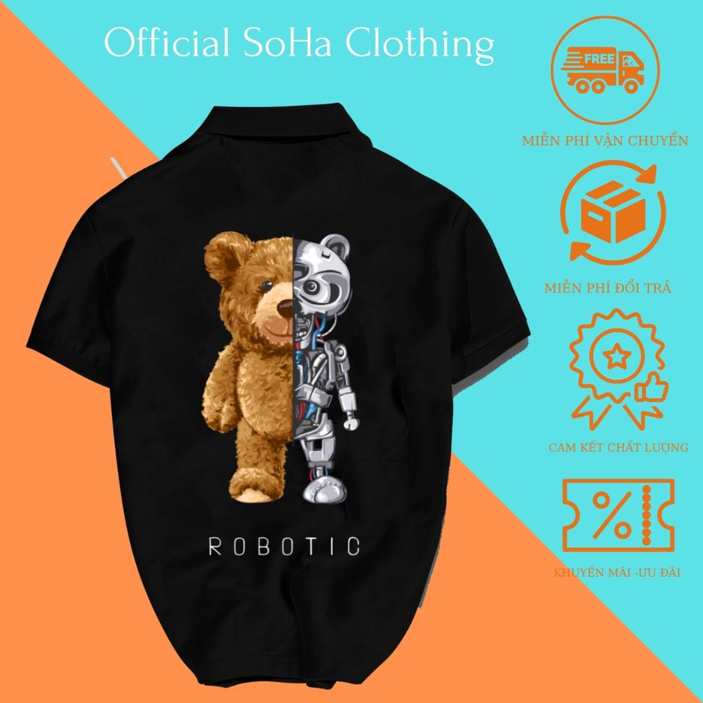 Áo Thun Polo Nam Basic cổ bẻ vải Cá Sấu chuẩn form,hình in sắc nét, BEAR ROBOTIC -SoHa Clothing