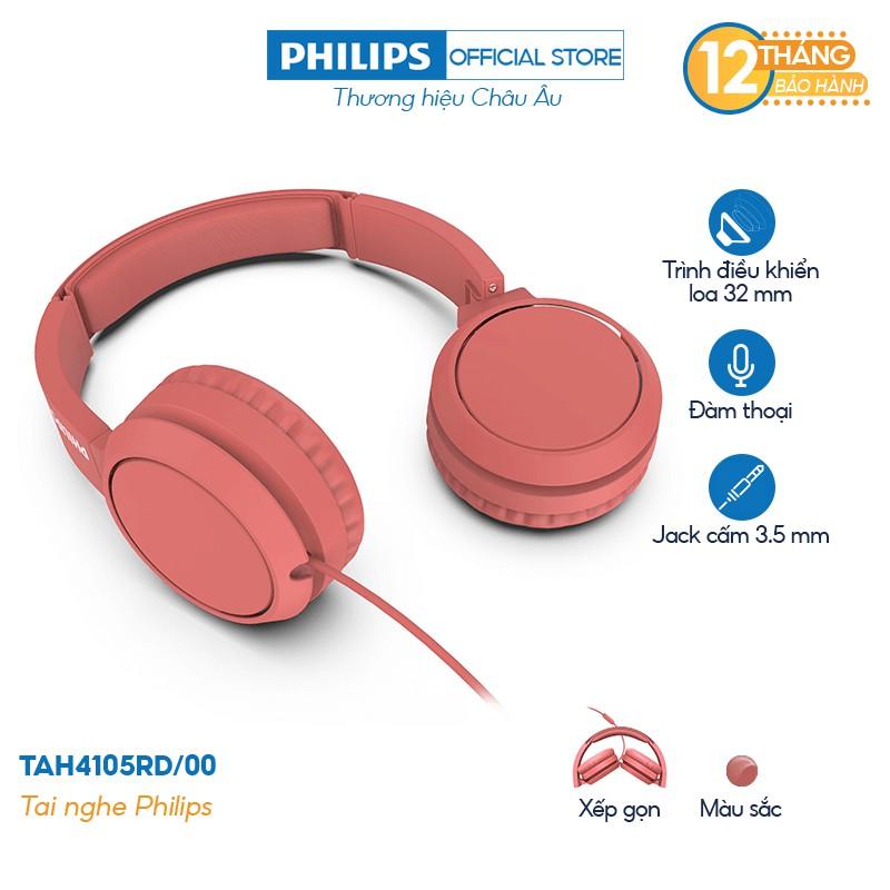 Tai nghe Chụp tai Philips TAH4105RD/00, Có dây - Hàng nhập khẩu