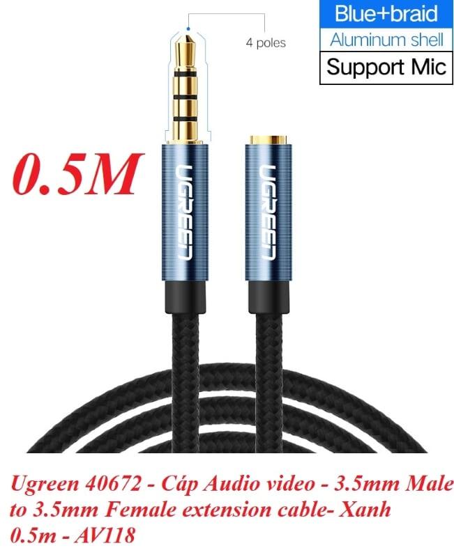 Ugreen UG40672AV118TK 0.5M màu Xanh Cáp âm thanh 3.5mm nối dài đầu nhôm - HÀNG CHÍNH HÃNG