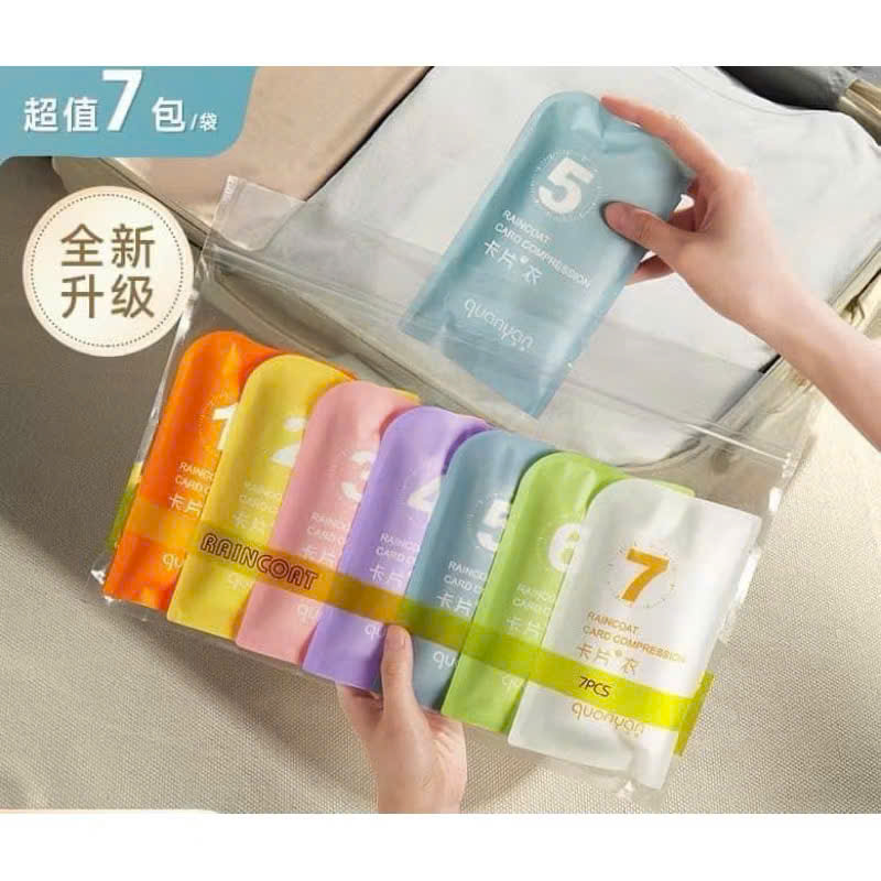 Set 7 Áo Mưa Nén Dùng 1 Lần Cho Bé &amp; Người Lớn – Mỏng Nhẹ, Giao Màu Ngẫu Nhiên - HÀNG CHÍNH HÃNG MINIIN