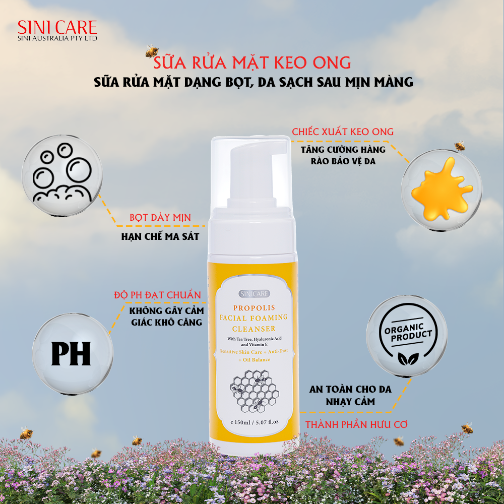 Sữa rửa mặt keo ong Sinicare Propolis Facial Foaming Cleanser 150ml