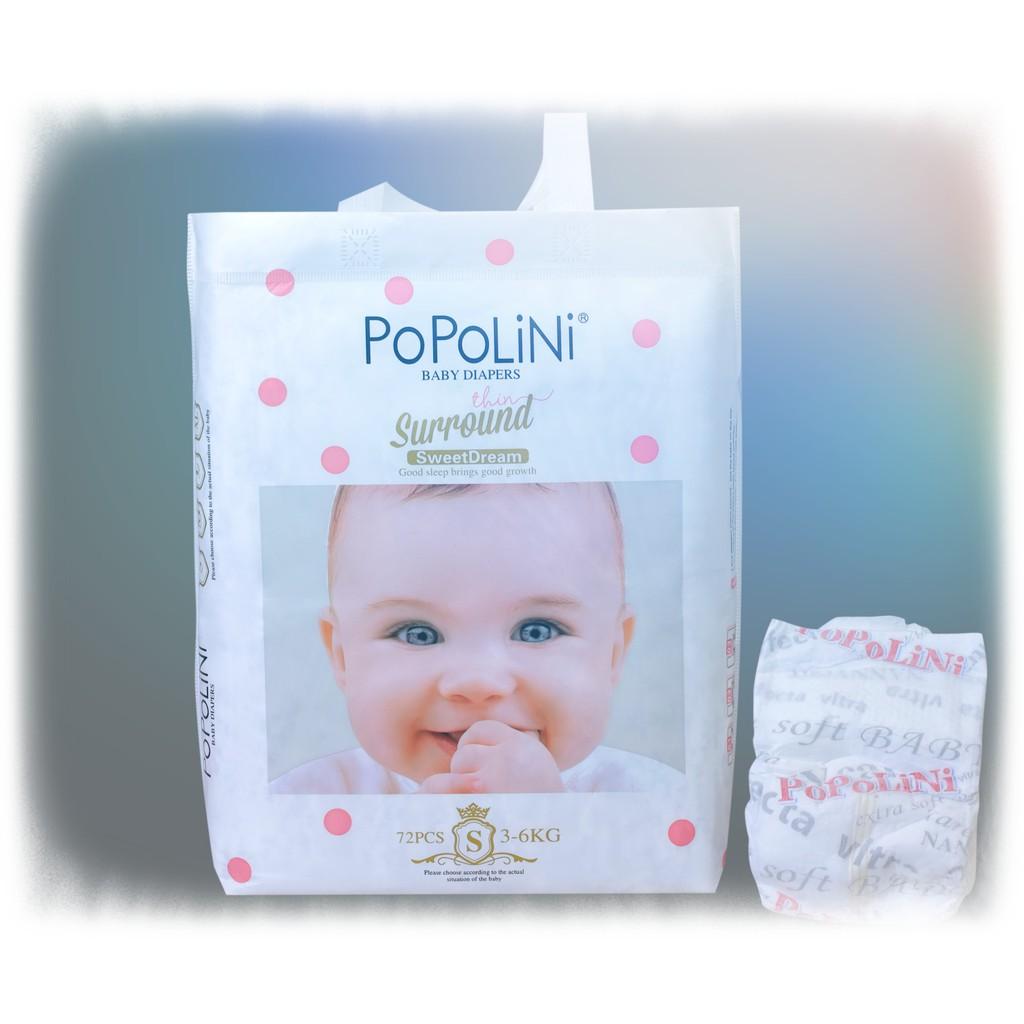 Combo 6 bịch tã dán POPOLINI size S 72 miếng dành cho bé 3-6kg