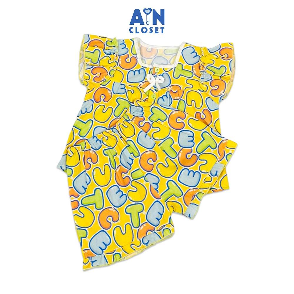 Bộ quần áo Ngắn bé gái họa tiết Chữ Cute Vàng cotton - AICDBGX4HZNX - AIN Closet