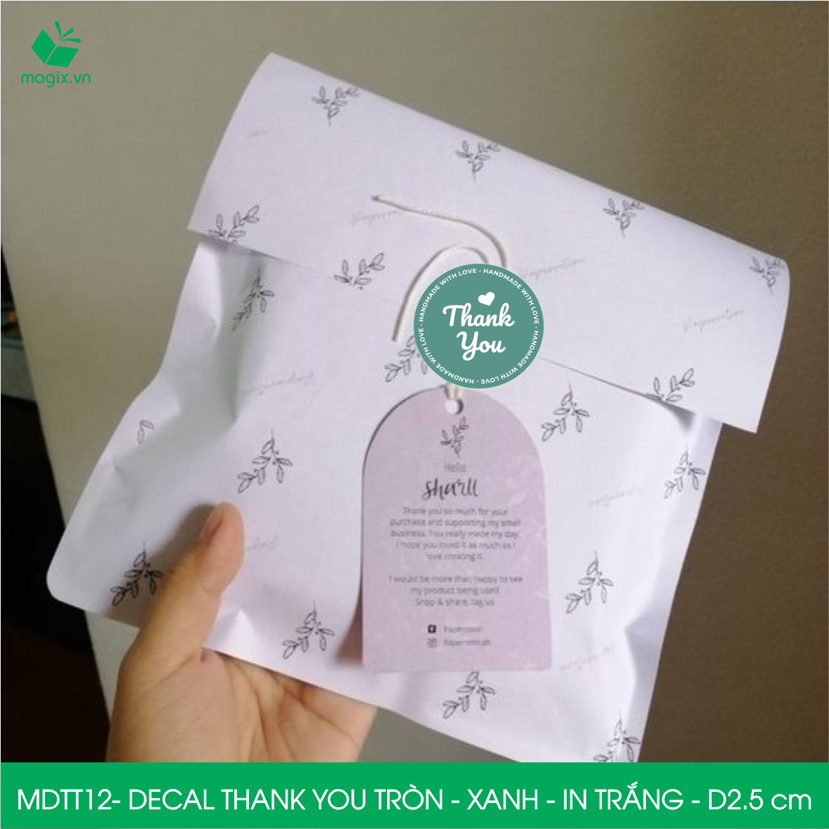 MDTT12 - D2.5cm - 50 Sticker Thank you, decal Thank you tròn dán hộp carton, tem cám ơn, nhãn dán cảm ơn trang trí gói hàng