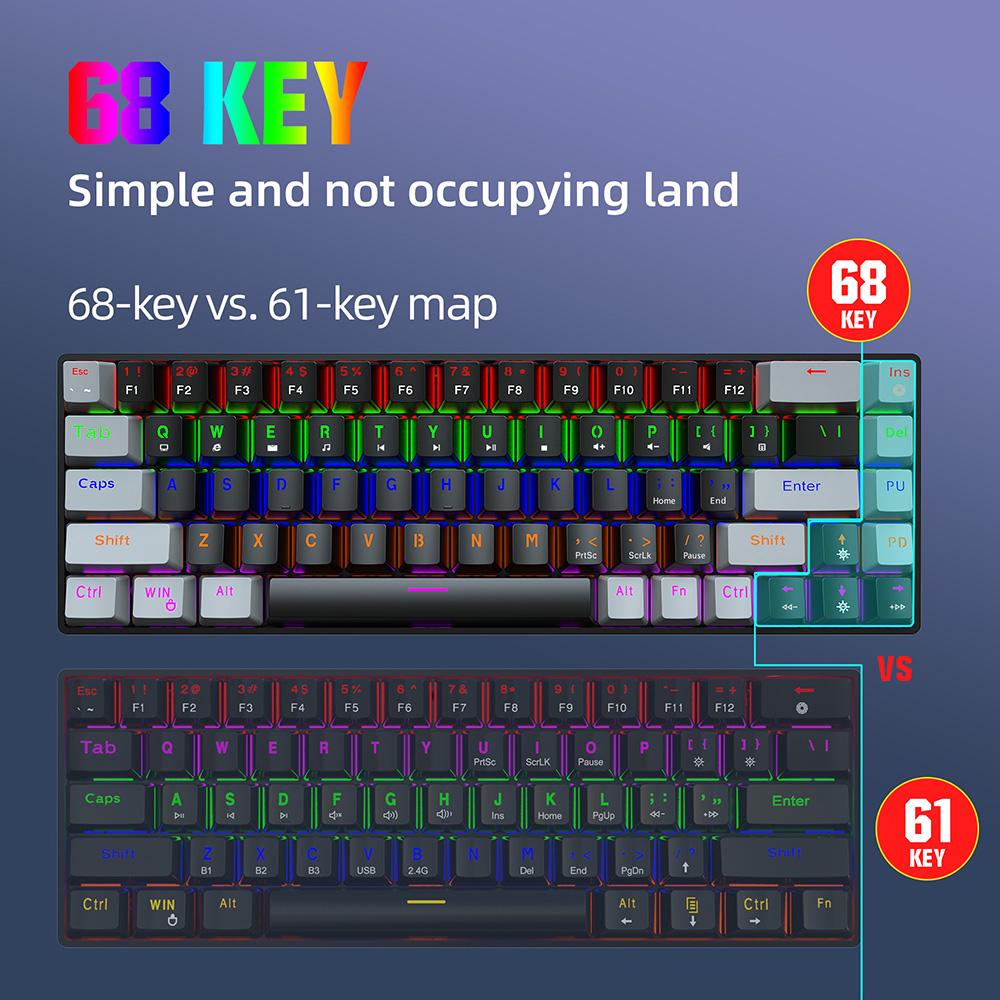 HXSJ V800 Wired Mechanical Keyboard 68 Keys RGB Gaming Keyboard with Detachable Type-C Cable ABS Keycap