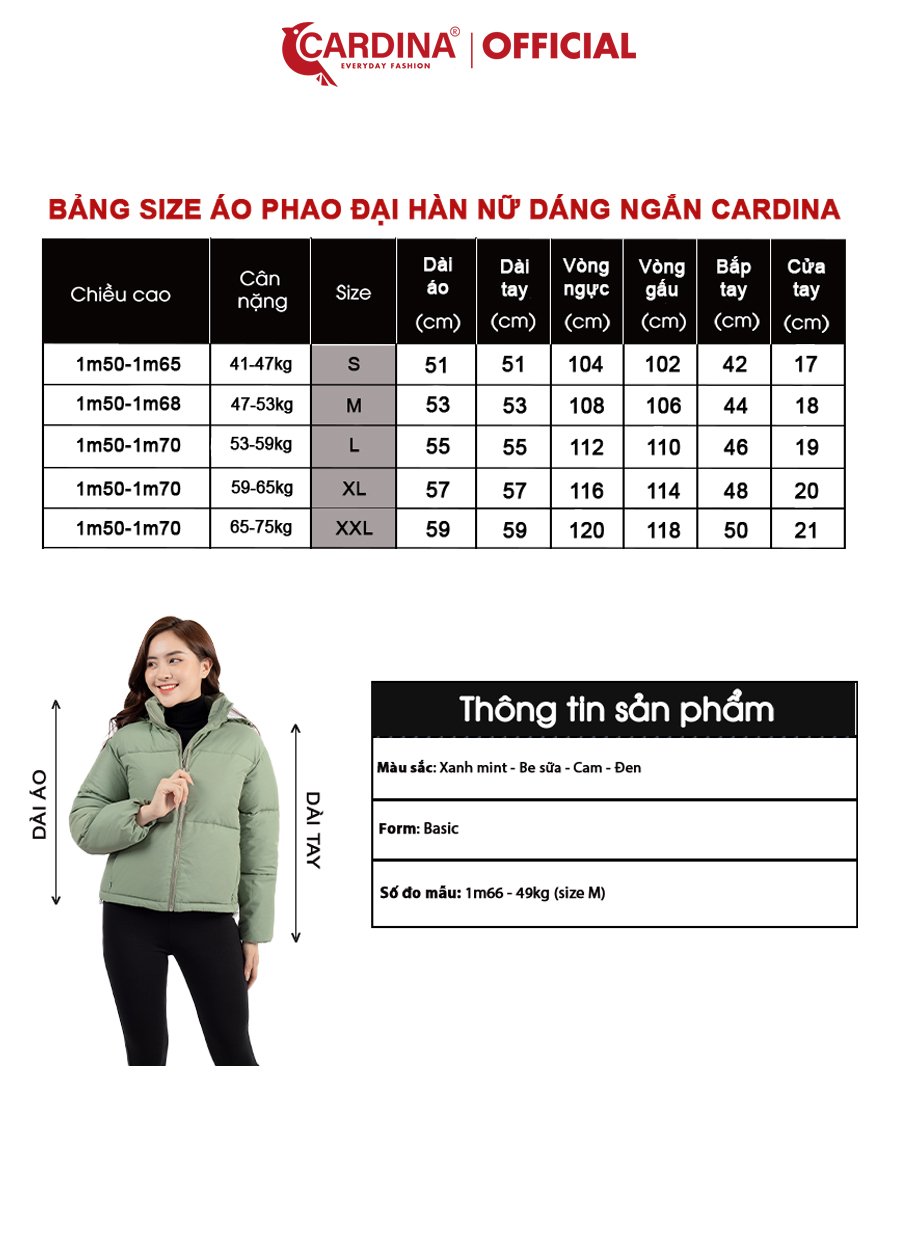 Áo Khoác Nữ CARDINA Phao Béo Dáng Ngắn Chần Bông Nhật Cao Cấp Siêu Nhẹ Siêu Ấm 2PF01