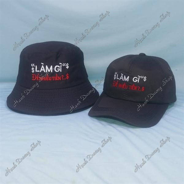Set Nón Cặp Bucket & Cap Làm Gì Để Nhiều Tiền (KLG01); (TIN01) - Đen
