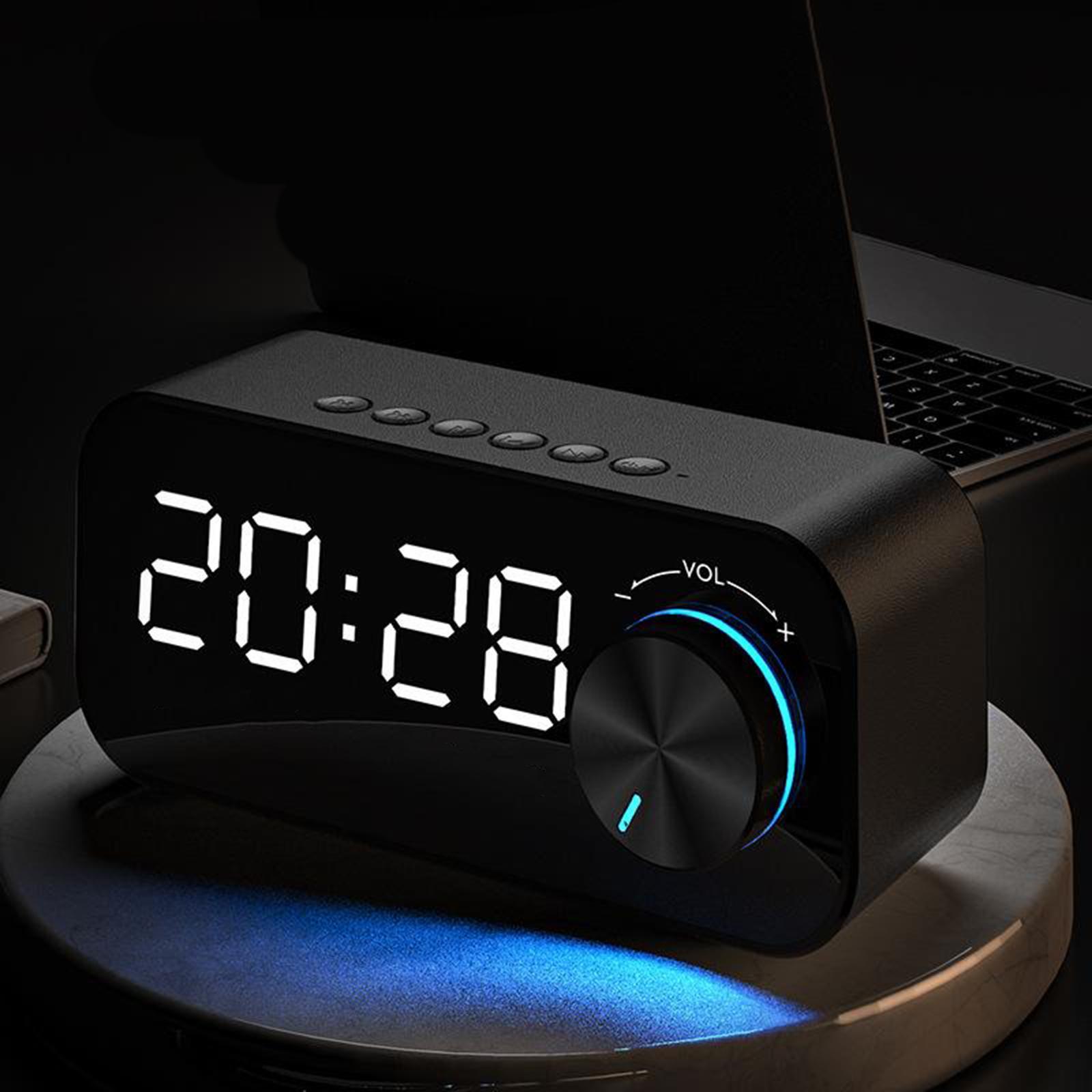 Dual Clock Bluetooth Mirror with Stereo Speaker Timer Desktop Black