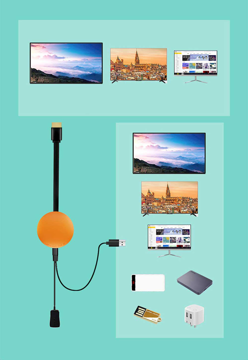 ROGTZ - Bộ Kết Nối Hdmi Không Dây K13 Wireless Display Dongle Phản Chiếu Hình Ảnh Điện Thoại Tương Thích IOS Android Phân Giải Cao 1080P Wifi 2.4Ghz HĐH Ios Linux Android Casting Youtube Netflix Đa Ngôn Ngữ  Nhiều Định Dạng Âm Thanh - Hàng Chính Hãng