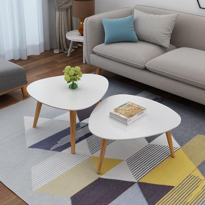 Bàn Trà sofa Cao Cấp màu Trắng hiện đại hình Tam Giác chân gỗ sồi chất lượng tốt, chống mối mọt, sang trọng, chất lượng