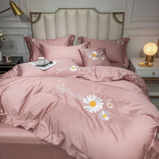 Set Cotton 40s Hàng Nhập Khẩu Cao Cấp 4 Món Hoa Cuc Thêu Hoa