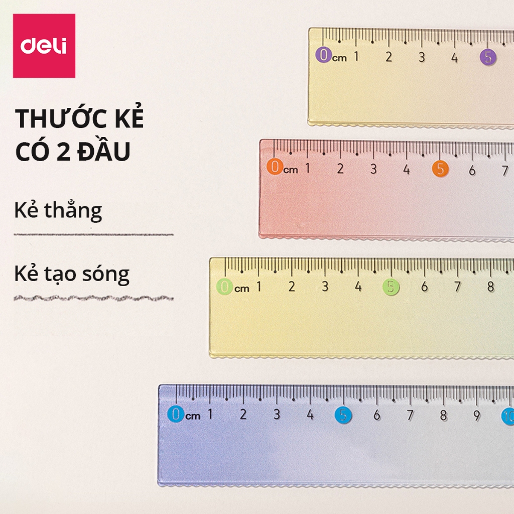 Thước Kẻ Màu Gradient Trong Suốt Deli 15cm Chất Liệu PS Bền Chống Trầy Xước Phù Hợp Với Học Sinh Dân Văn Phòng Học Tập