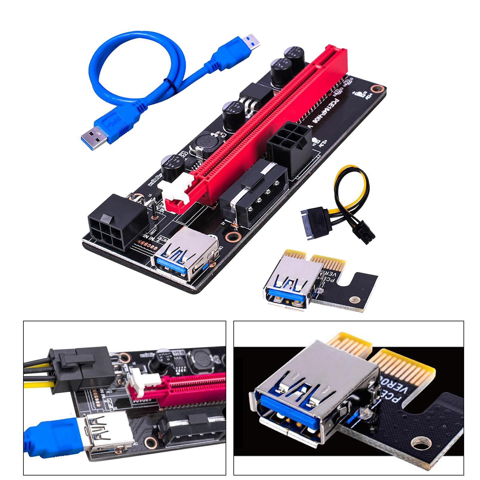 2 PCI E 1x to 16x USB Adapter Cards with Graphics Extension 2X 6PIN Professional